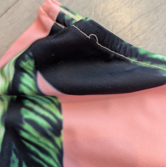 Albion Black and White Striped Bikini Top with Pink and Green Leaf Bottoms - Picture 9 of 9